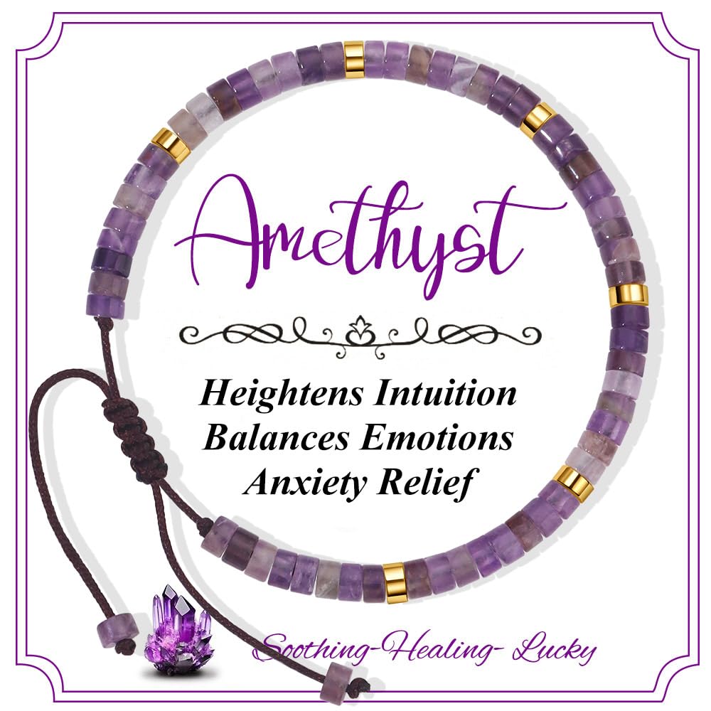 CASDAN Natural Crystal Healing Beaded Bracelet for Women Natural Stone Adjustable Braided Rope Bracelets Spiritual Inspirational Gifts Bracelets