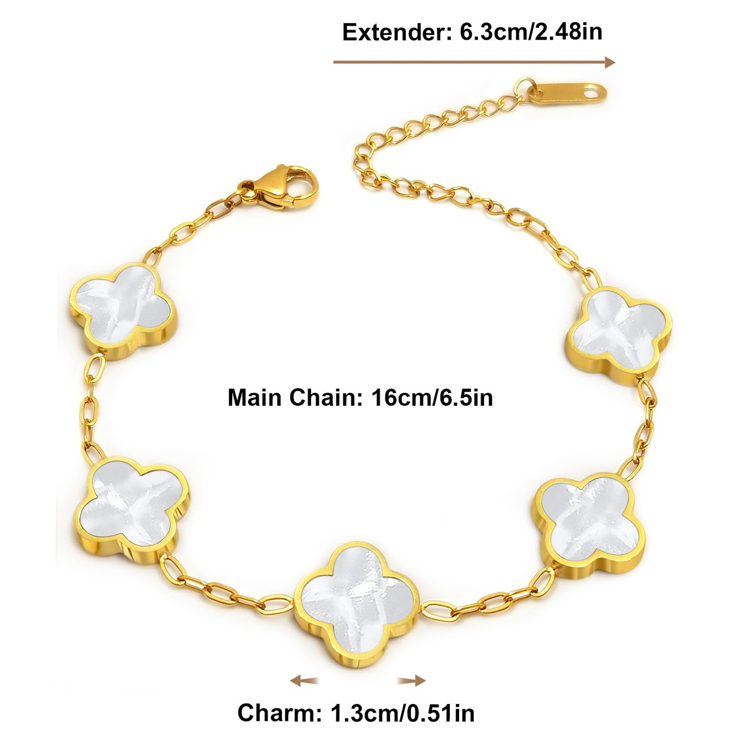 Aimétte Monette 18K Gold Plated Jewelry Set, Clover Necklace, Clover Bracelets and Stud Earrings Set, Women's Hypoallergenic White Gold Lucky Bracelet and Necklace Fashion Gifts for Women Trendy