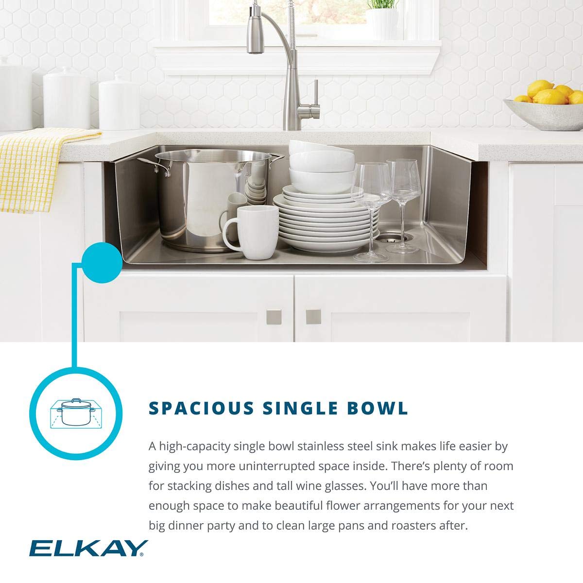 Elkay EFRU131610T Crosstown Single Bowl Undermount Stainless Steel Kitchen Sink, Polished Satin,16 x 19 x 10