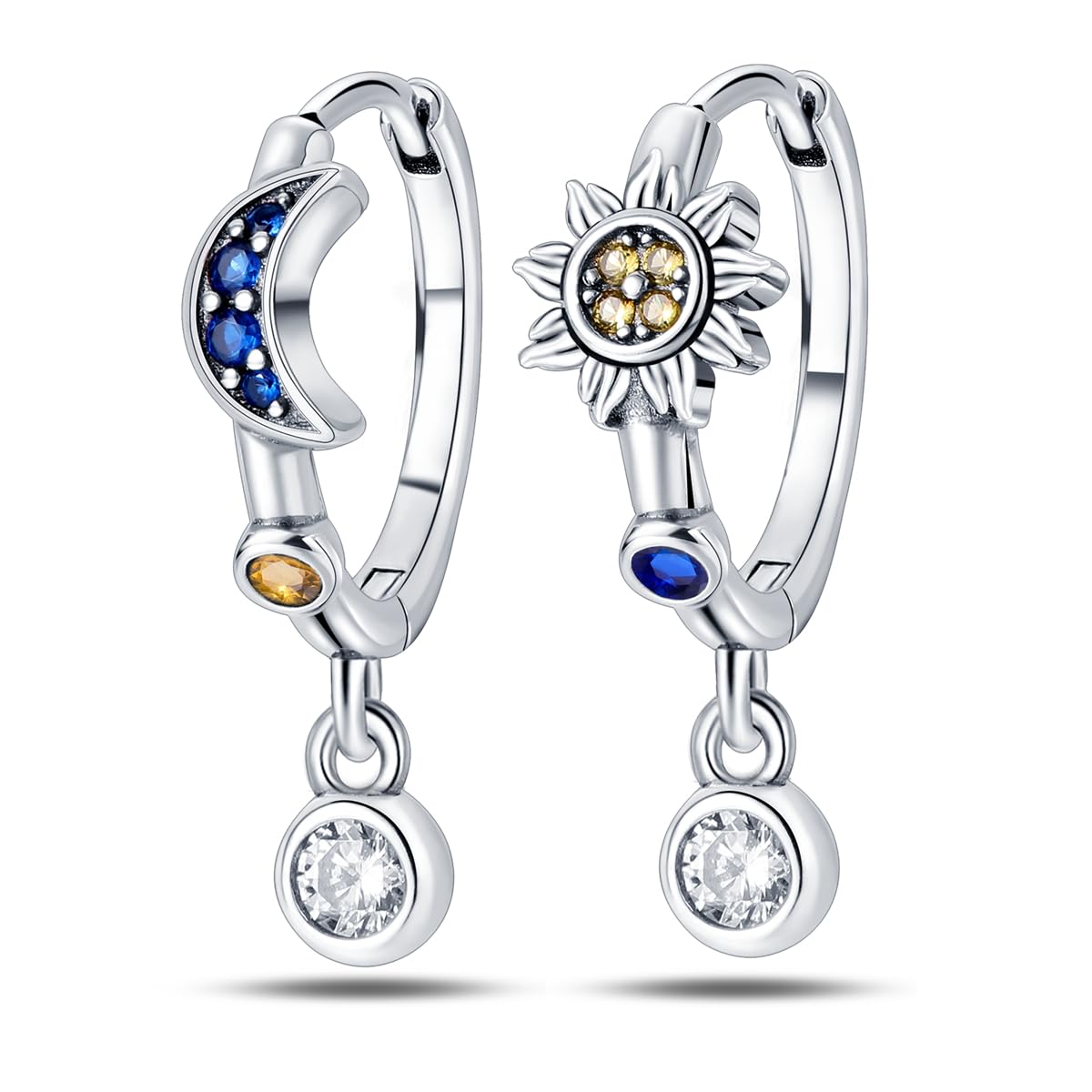 Cycuff 925 Sterling Silver Hoop Earrings Colorful Cubic Zirconia Jewelry Drop Earrings for Women Set Earring Presents for Her
