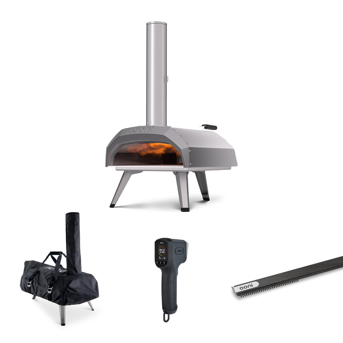 Ooni Karu 12 Outdoor Multi-fuel Pizza Oven Bundle - Includes Pizza Oven Cover, Oven Brush and Infrared Thermometer