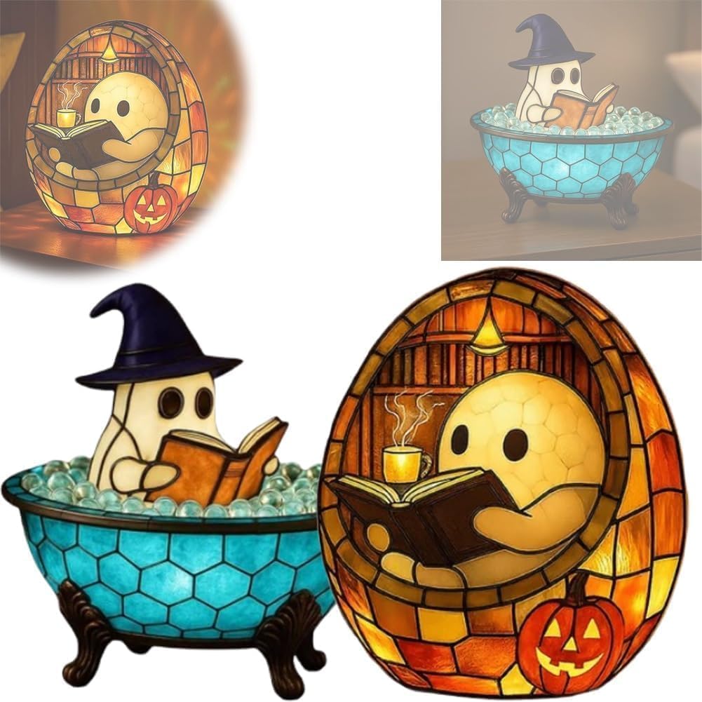 Ghost Bubble Bath Lamp, Bathtub Ghost Night Lights for Christmas&Halloween Decor, Reading Books Nightlight, LED Night Light for Bathroom Decor, Ghost-Themed Bathtub Lamp for Halloween&Xmas Party(2pcs)
