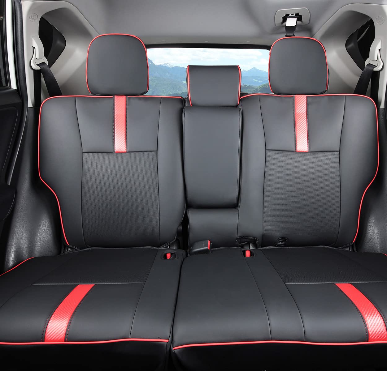 LuLuDa Custom Fit Car Seat Cover for Toyota RAV4 2013 2014 2015 2016 2017 2018 Waterproof Faux Leather (Black with Red Trim, LU2013-2018 RAV4)
