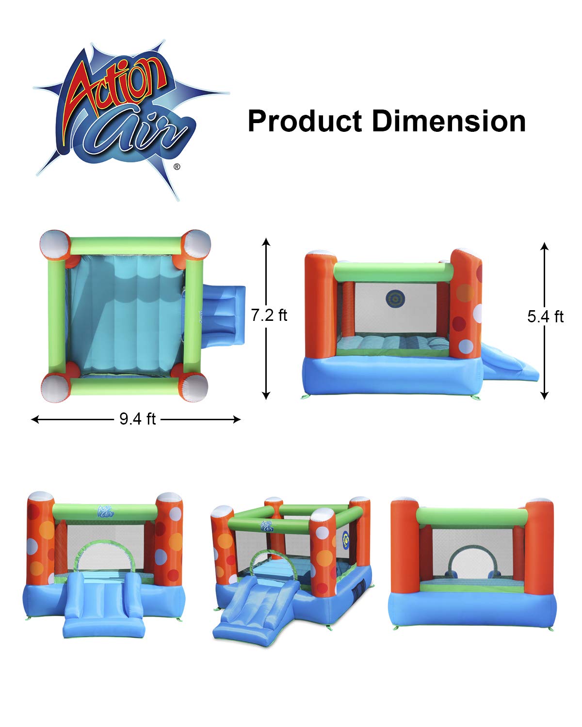 ACTION AIR Bounce House, Inflatable Bounce House with Air Blower, Bouncy Castle with Durable Sewn and Extra Thick, Family Backyard Jump House, Great Gift for Kids