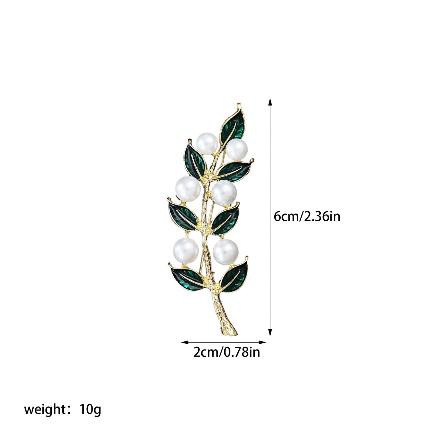 Enamel Olive Leaf Brooch Pin with White Pearl, Green Leaves Brooch for Women, Wedding Bridal Party Jewelry, Mother Wife Gift for Christmas Valentines Day (Gold)