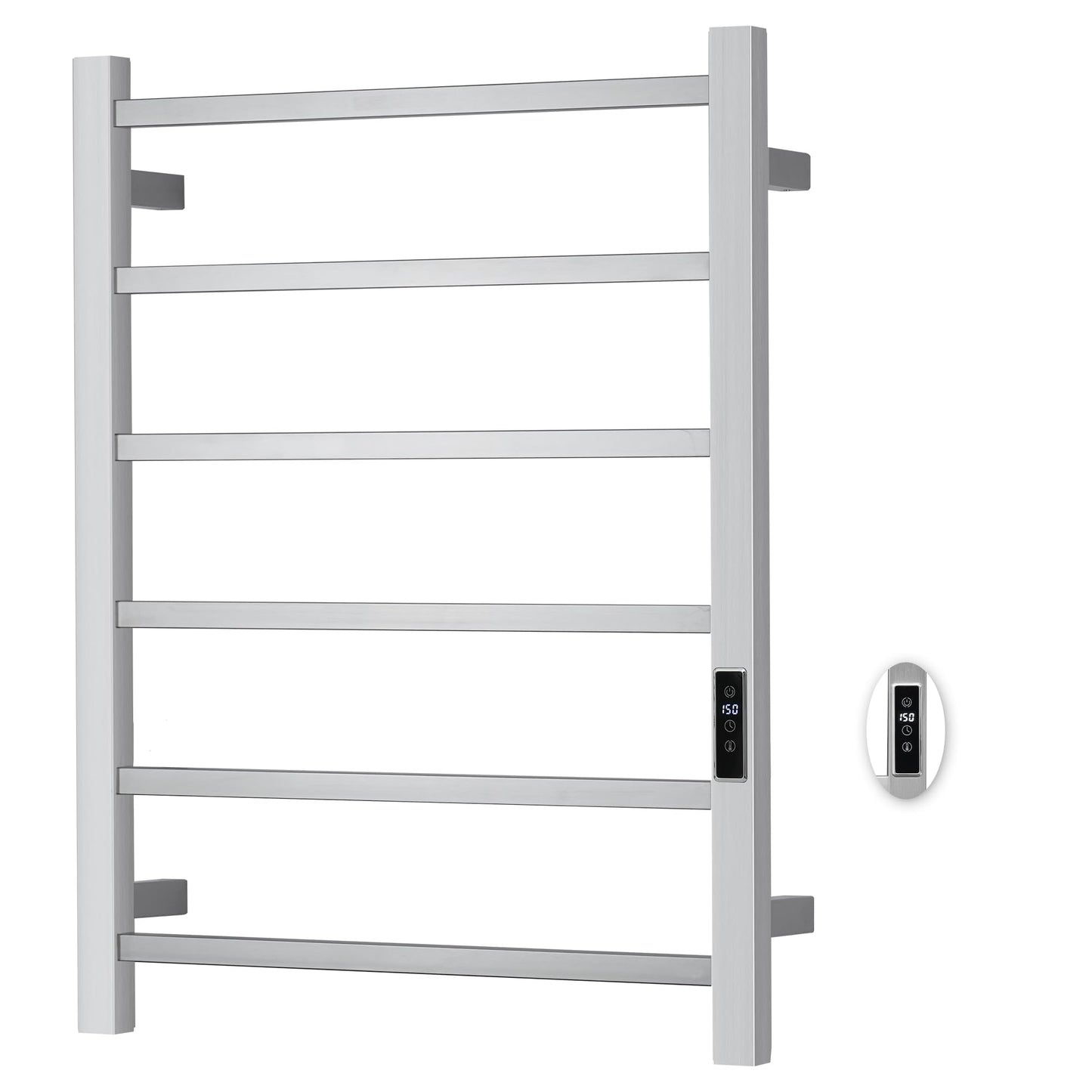 BLARALA Heated Towel Racks for Bathroom, Wall Mounted Electric Towel Warmer Racks with Timer & Temperature Control, Stainless Steel Towel Heater for Bathroom (Square-Brushed 6 Bars)