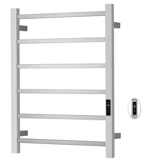 BLARALA Heated Towel Racks for Bathroom, Wall Mounted Electric Towel Warmer Racks with Timer & Temperature Control, Stainless Steel Towel Heater for Bathroom (Square-Brushed 6 Bars)