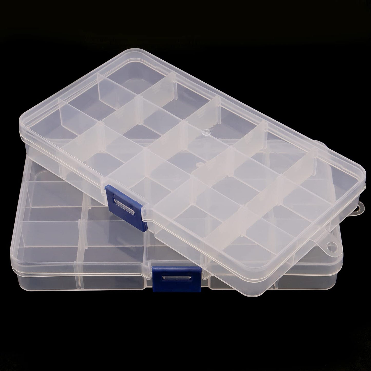 SINJEUN 32 Pack 15 Grids Plastic Jewelry Organizer Box, Clear Jewelry Storage Boxes with Removable Dividers, Small Beads Storage Container for Art and Crafts, Fishing Tackles