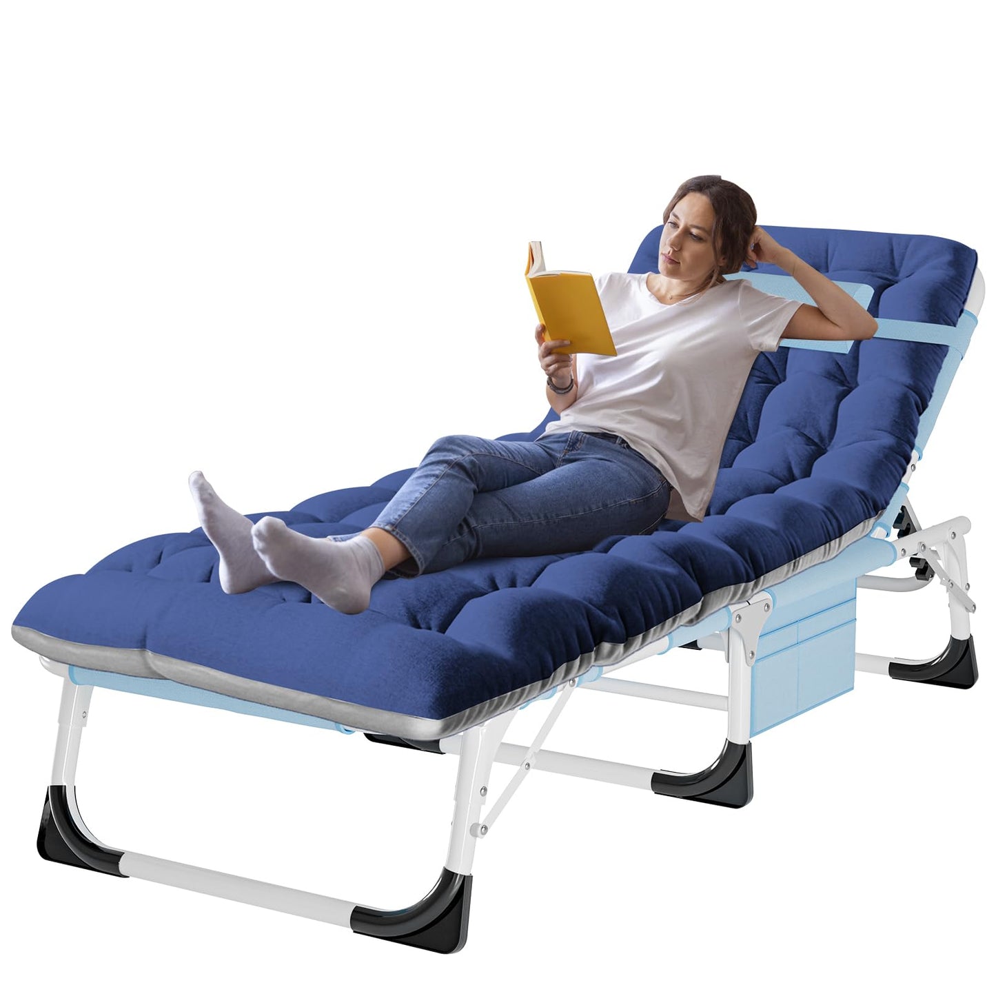 ABORON Heavy Duty Tanning Chair, Outdoor 5-Position Folding Chaise Lounge Chair with Pad, Portable Beach Lounge Chair for Outdoor Sunbathing Patio Pool Lawn Deck Poolside
