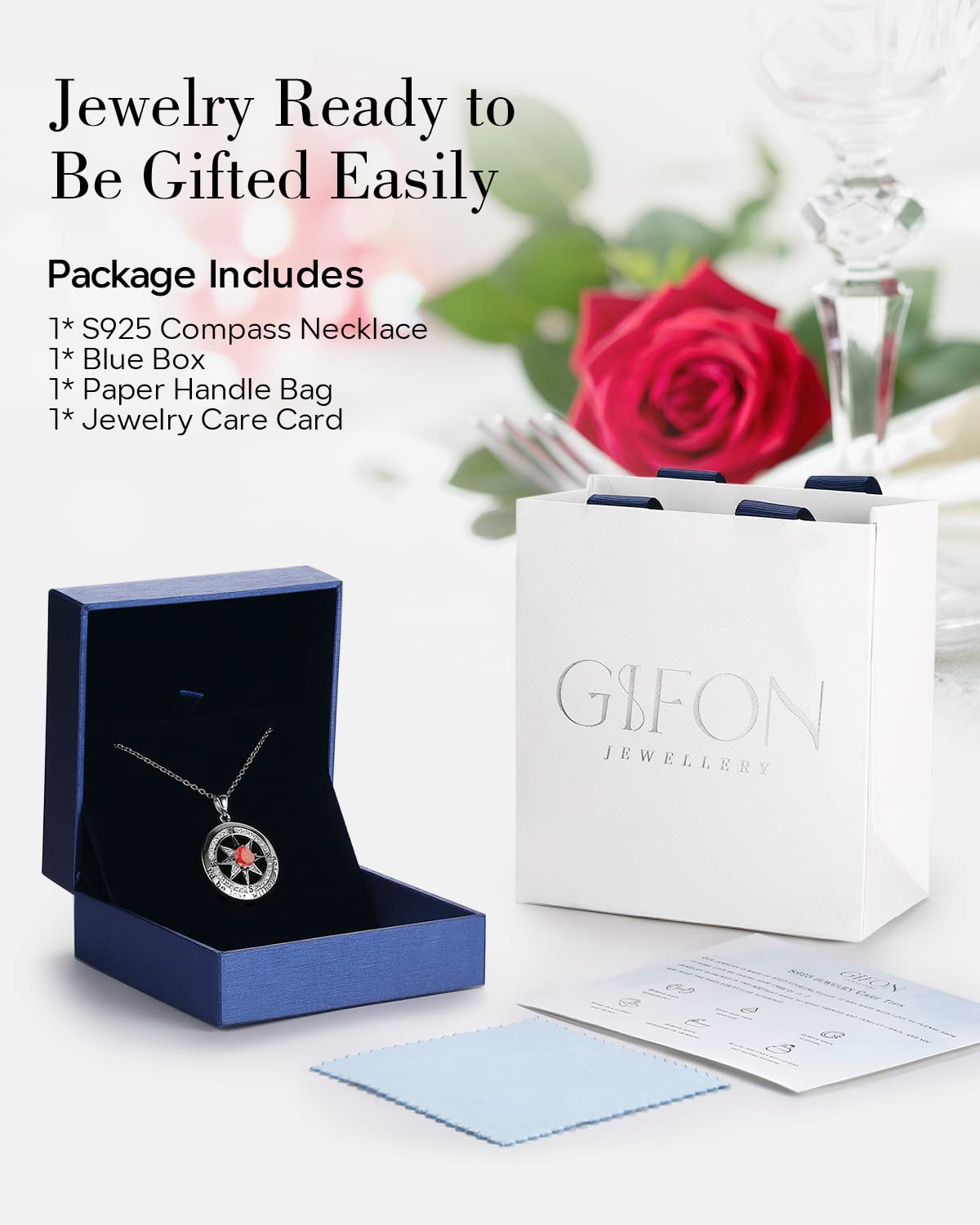 S925 Sterling Silver Necklace for Wife, Women Anniversary Year Gifts Compass Jewelry, Birthday Gift Ideas for Her Girlfriend Woman Necklaces, 18K White Gold January