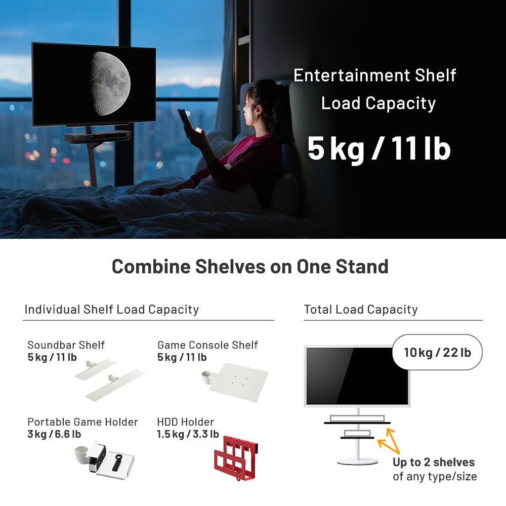 WALL A2 Large Type TV Stand w/ Entertainment shelf Black SET | Japanese Rolling Portable TV Stand with Concealed Caster Wheels for 45-80 Inch | Sleek Shelf | Satin Black