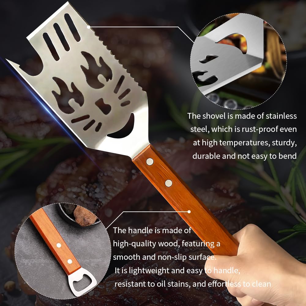 Grilling Accessories, BBQ Grill Tools Set with Spatula, Tongs, Brush & Bottle Opener, Stainless Steel Outdoor Barbecue Kit, Funny Grilling Gifts for Men