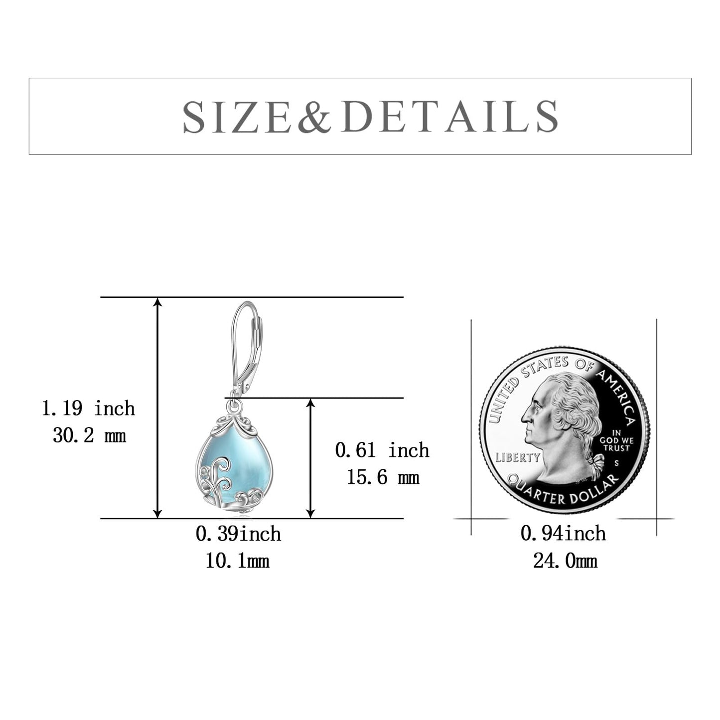 POPLYKE Aquamarine Filigree Teardrop Drop Dangle Earrings Sterling Silver Blue Crystal Leverback Earrings Jewelry for Women