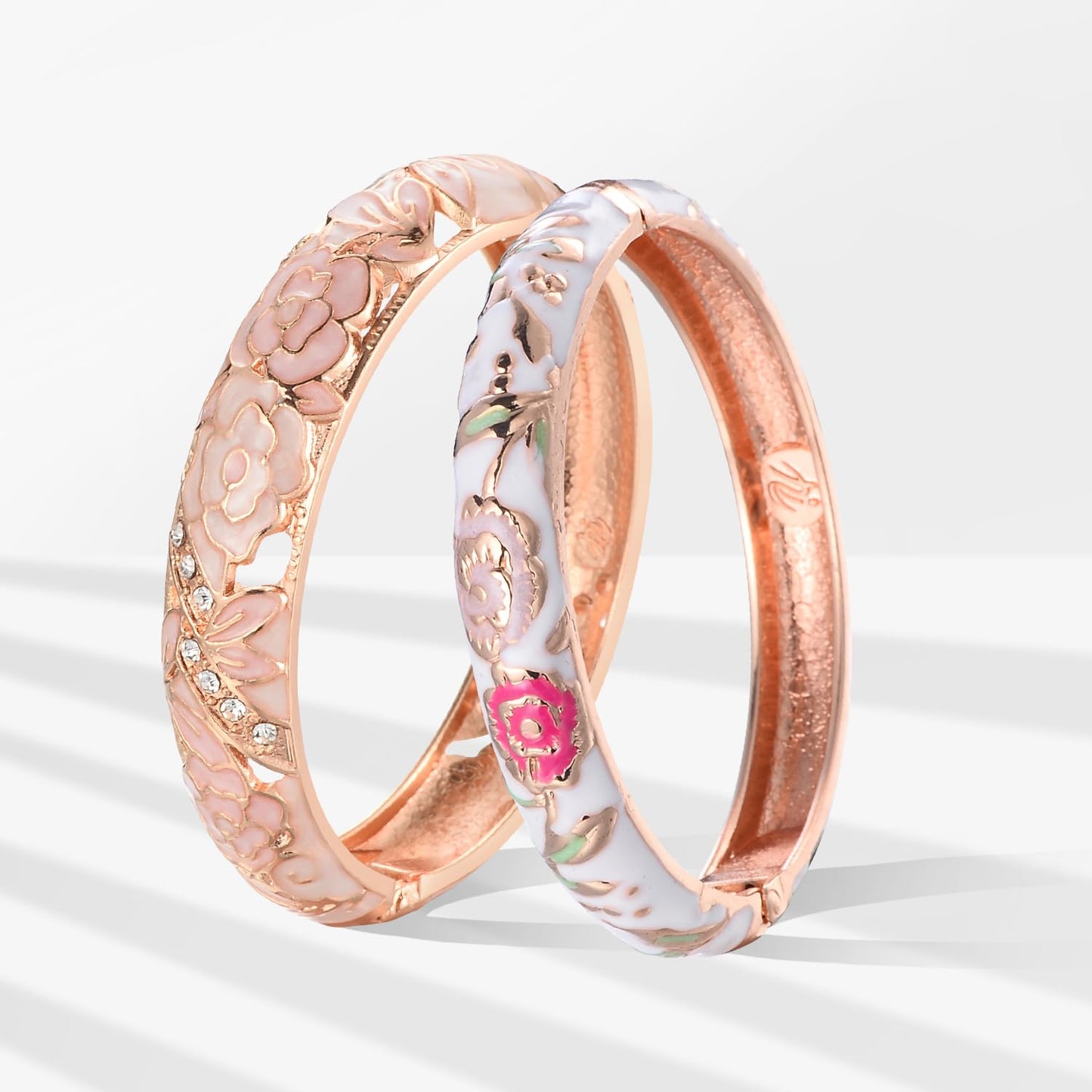 wynameleri Vintage Jewelry Cloisonne Handcrafted Enameled Gorgeous Rhinestone Flower Hinged Cuff Bracelet Bangles Gifts 88C06-55A106 Pink White