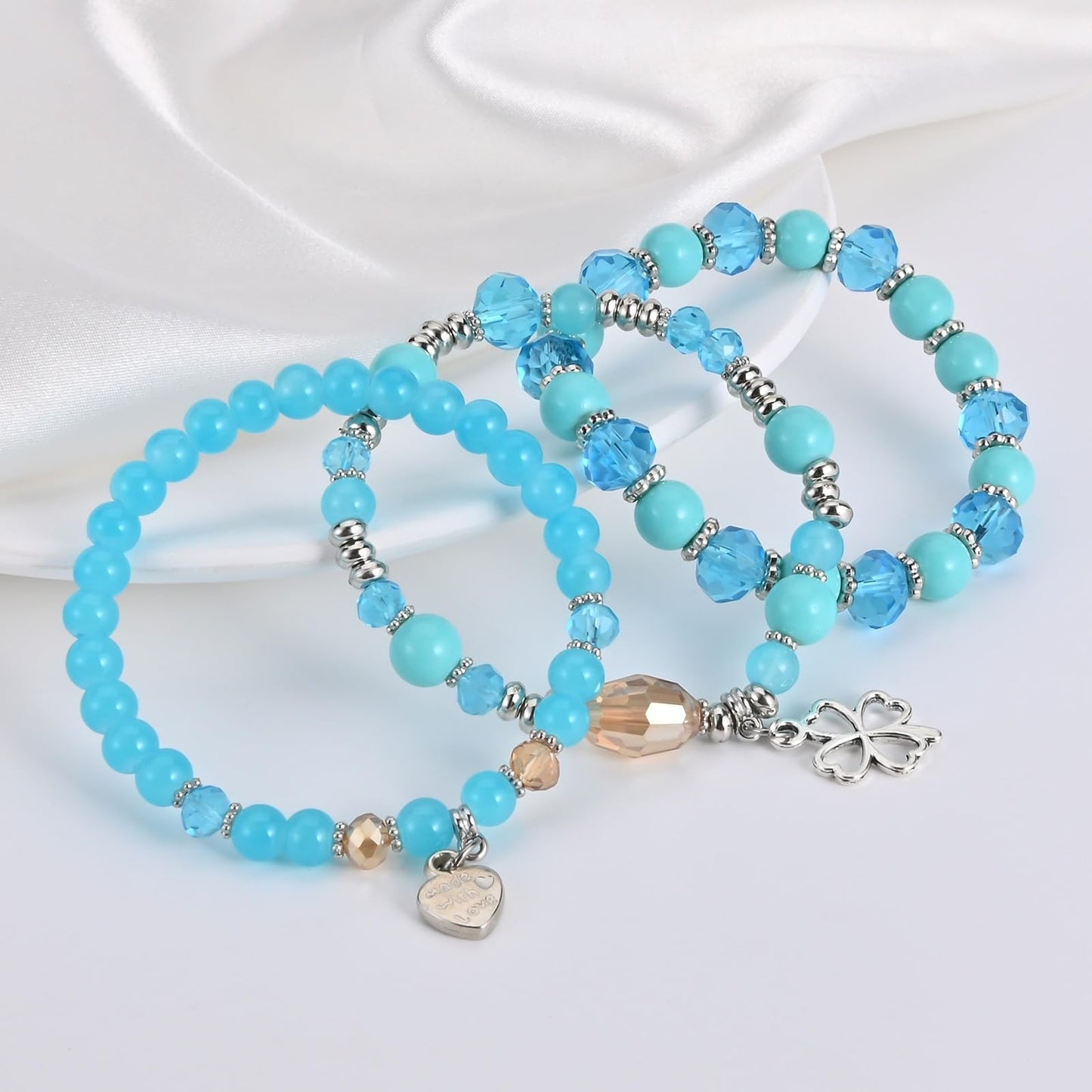 Bohemian Bracelet Sets for Women - 6 Sets Stackable Stretch Bracelets Multi-color Boho Jewelry for Women Hippie Bracelets Dainty Jewelry (Lucky grass stretch bracelet)