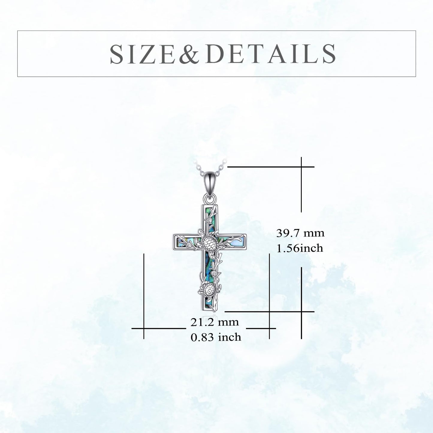 YFN Turtle Cross Necklace Sterling Silver Sea Theme Cross Pendant Abalone Shell Jewelry Religious Christian Baptism Gifts for Her Women