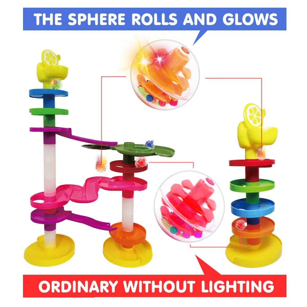 WEofferwhatYOUwant Potty Ball Drop Tower – Toddler STEM 22 Piece Toy with Lemon Toilet, 45 Hour LED Motion Activated Light-up Balls, Stackable Marble Run Ramps | Motor Skill Sensory Play. Ages 1–3