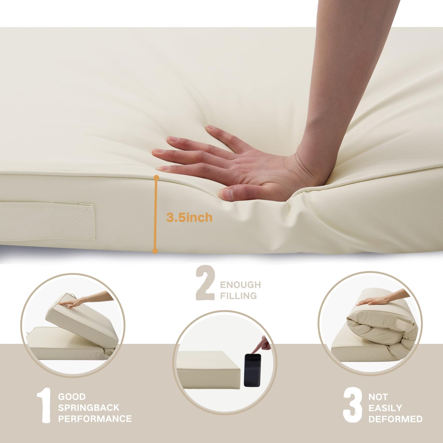 YIJIAN HOME Outdoor Bench Cushion 4 inches Memory Foam Waterproof Patio Furniture Bench Cushion Porch Swing Cushion with Handle and Adjustable Strap, 36 x 18 Inch Cream