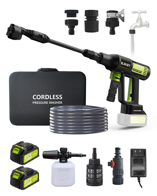 Portable Cordless Pressure Washer 2 Batteries - 1200PSI Brushless Cordless Power Washer with 6-in-1 Nozzle, Adjustable Foam Cannon LCD Touch Screen for Car Garden