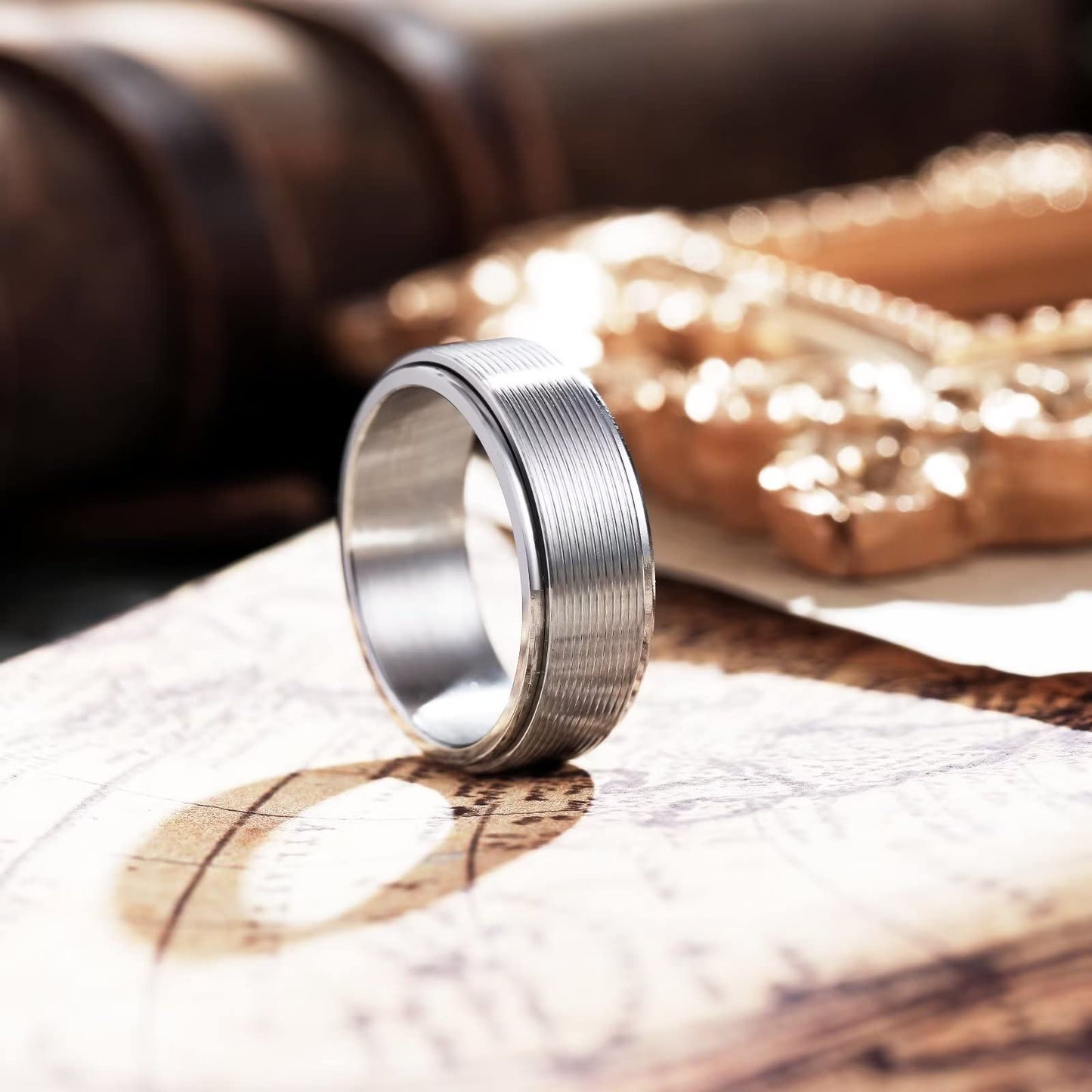 King Will Mens Silver 8mm Groove Spinner Rings Stainless Steel Anxiety Fidget Ring for Women Men Polish Thin Line Groove Wedding Band Fidget Ring Matte Brushed Comfort Fit 7