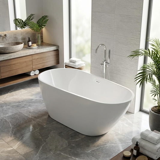 67"Freestanding Bathtub, Acrylic Deep Soaking Tub, Non-Slip Acrylic Tub with Chrome Overflow and Drain, CUPC Certified, Ergonomic Modern Bath for Bathrooms, Easy-Install