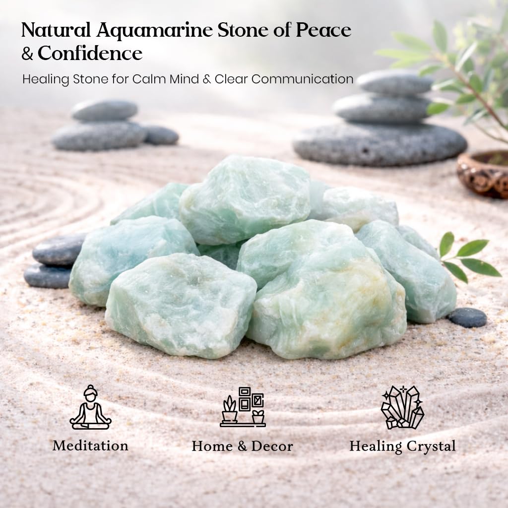Crocon 1LB Aquamarine Rough Bulk Natural Stone Raw Stone Tumbling Cabbing Polishing Mining Chakra Balancing Reiki and Crystal Healing Good Luck Home Office Decor