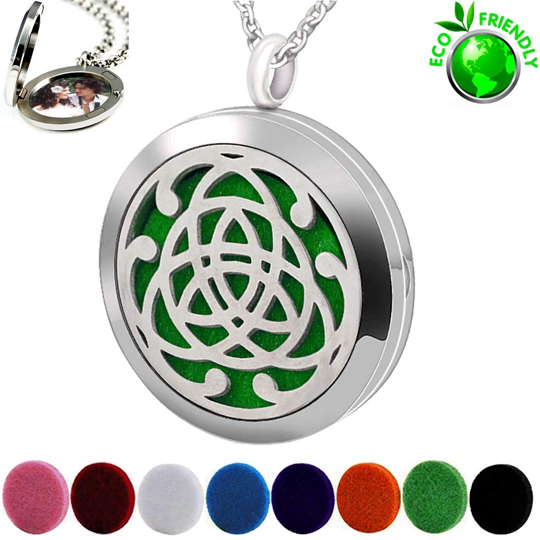 Popeoiuh Premium Aromatherapy Essential Oil Diffuser Necklace,Celtic Tribal Totem Locket Pendant with 8 Pads + 24" Chain - 316L Stainless Steel Jewelry Gift for Birthday Christmas