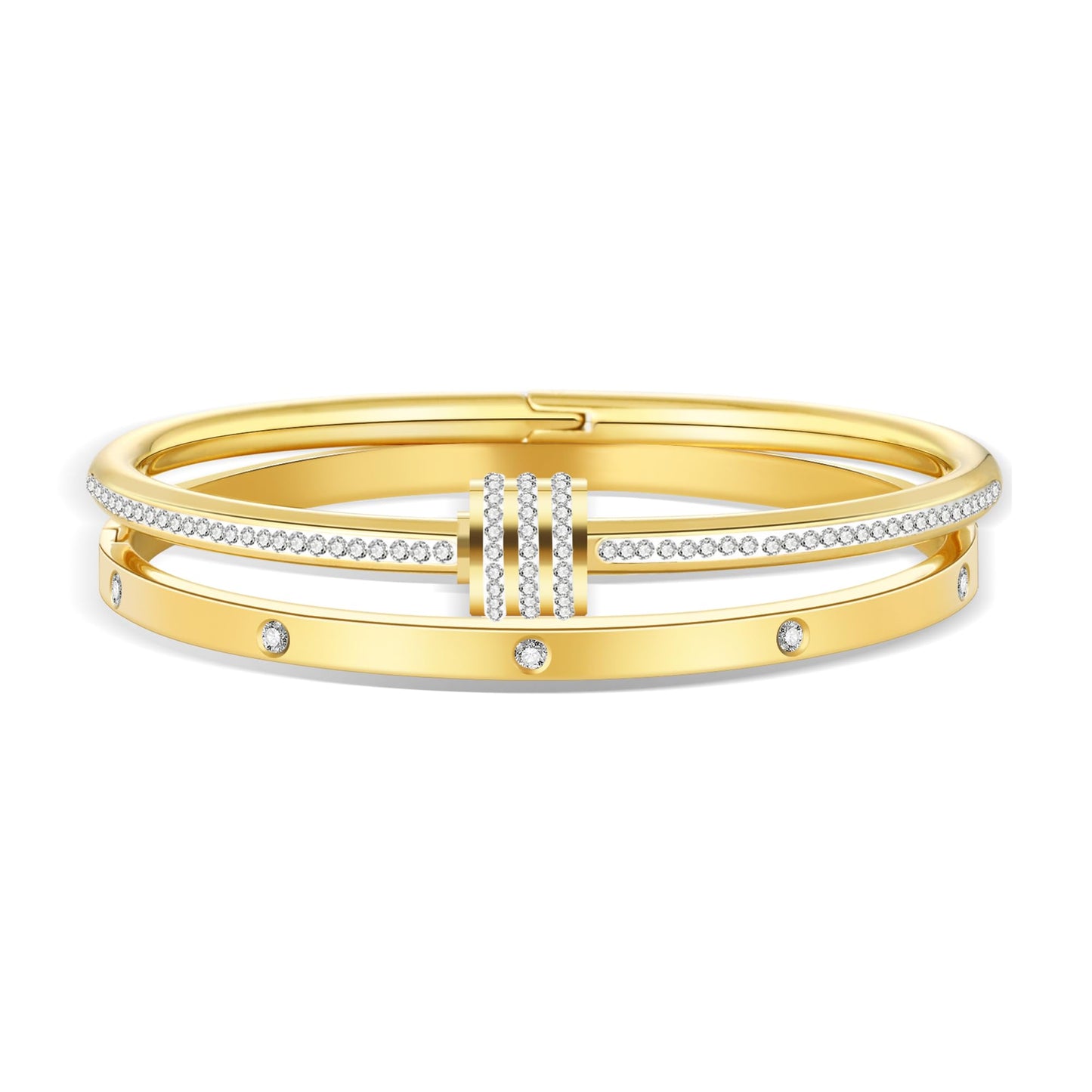 Jade cabbage Gold Bracelets for Women 18K Gold Plated Love Friendship Bracelet With Cubic Zirconia Cuff Bangle Jewelry Set Witness the Gift of Love (4mm gold 2pcs-A)