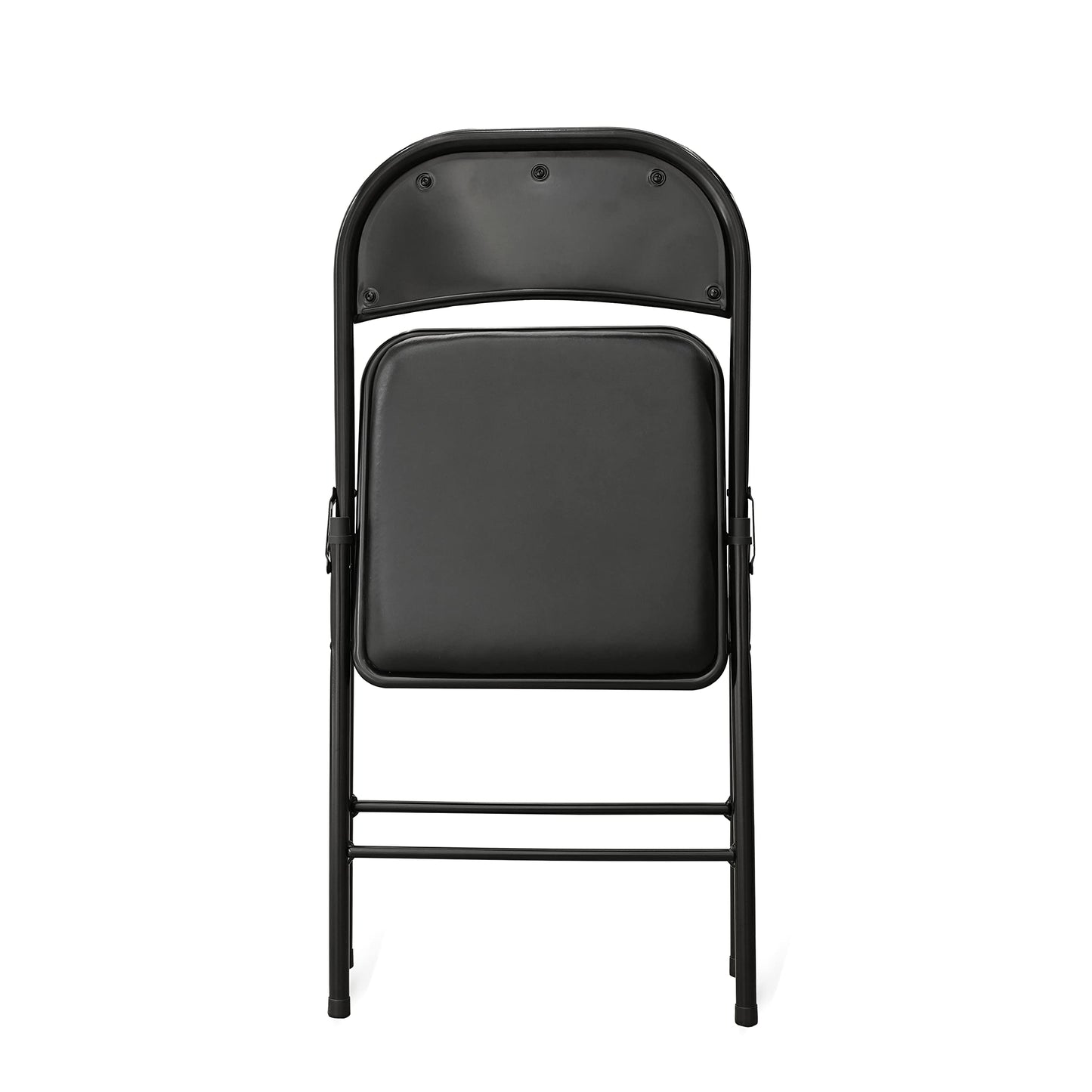 Amazon Basics Comfortable Vinyl-Padded Metal Steel Folding Chairs for Events, Easy to Fold and Store, Black, 4-Pack