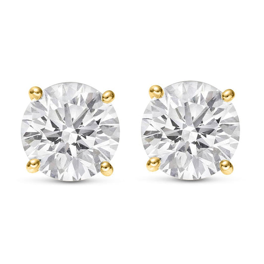 18K Yellow Gold 0.5 Carat Round Shape LAB GROWN Diamond IGI Certified Stud Earrings for women 4 Prong Push Back (E/F Color VS2/SI1 CLARITY)