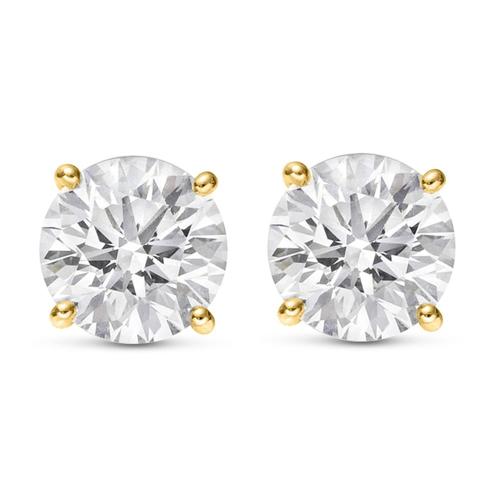 14K Yellow Gold 0.5 Carat Round Shape LAB GROWN Diamond IGI Certified Stud Earrings for women 4 Prong Push Back (E/F Color VS2/SI1 CLARITY)