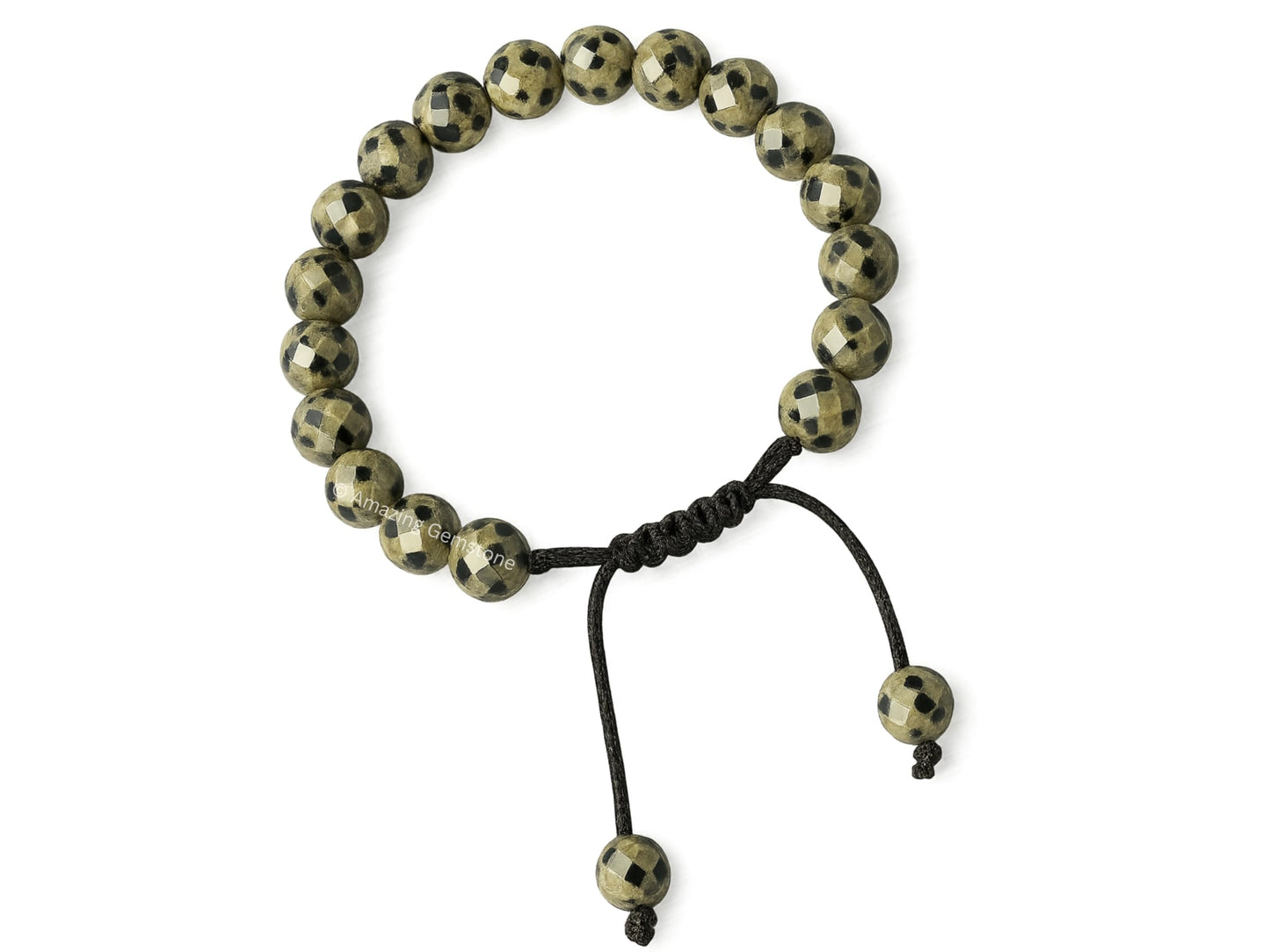 Amazing Gemstone Dalmatian Jasper Bracelet for Women - Chakra Mens Bracelet Protection Crystals and Healing Stones, Blessing Spiritual Meditation Stocking Stuffers (Faceted Beaded Bracelet)