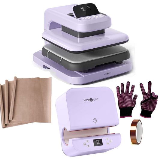 HTVRONT Auto Heat Press 2, Auto Tumbler Heat Press Purple, Teflon Sheets, Heat Resistant Gloves, Heat Tape