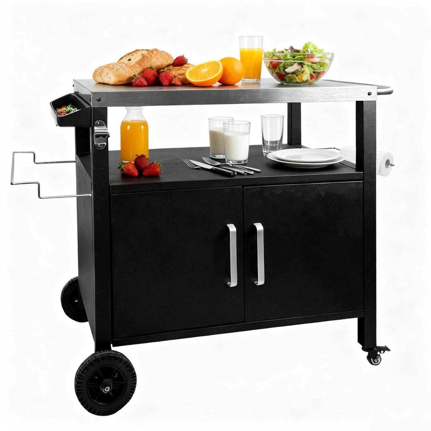 Erweater Heavy-Duty Outdoor Kitchen Island with Storage Cabinet - Movable BBQ Grill Table & Pizza Oven Stand, Portable Food Prep Station, Rolling Dining Cart for Patio, Backyard & Indoor Griddle Table