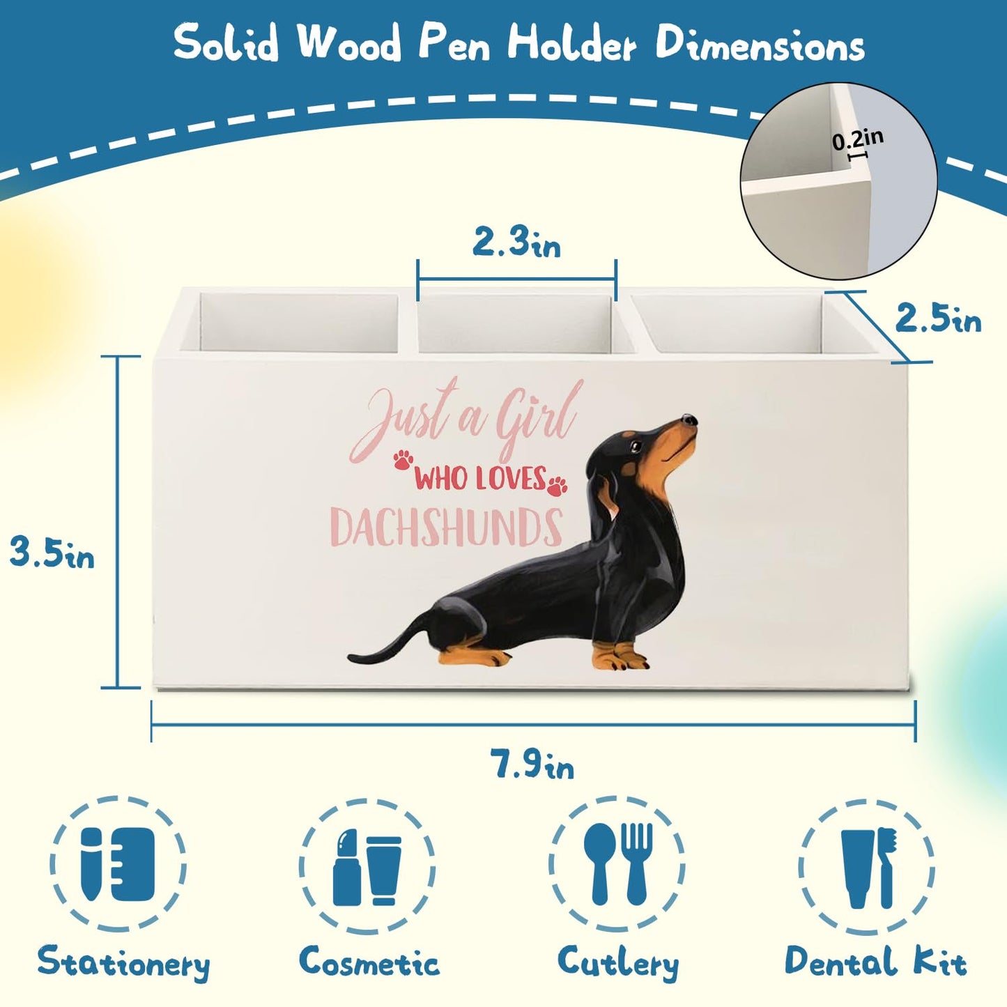 OHDCE Funny Dachshund Pen Pencil Holder Organizer for Desk Accessories,Dachshund Lover Gifts for Women Girls Wooden Pen Pencil Holder for Office Desk Accessories