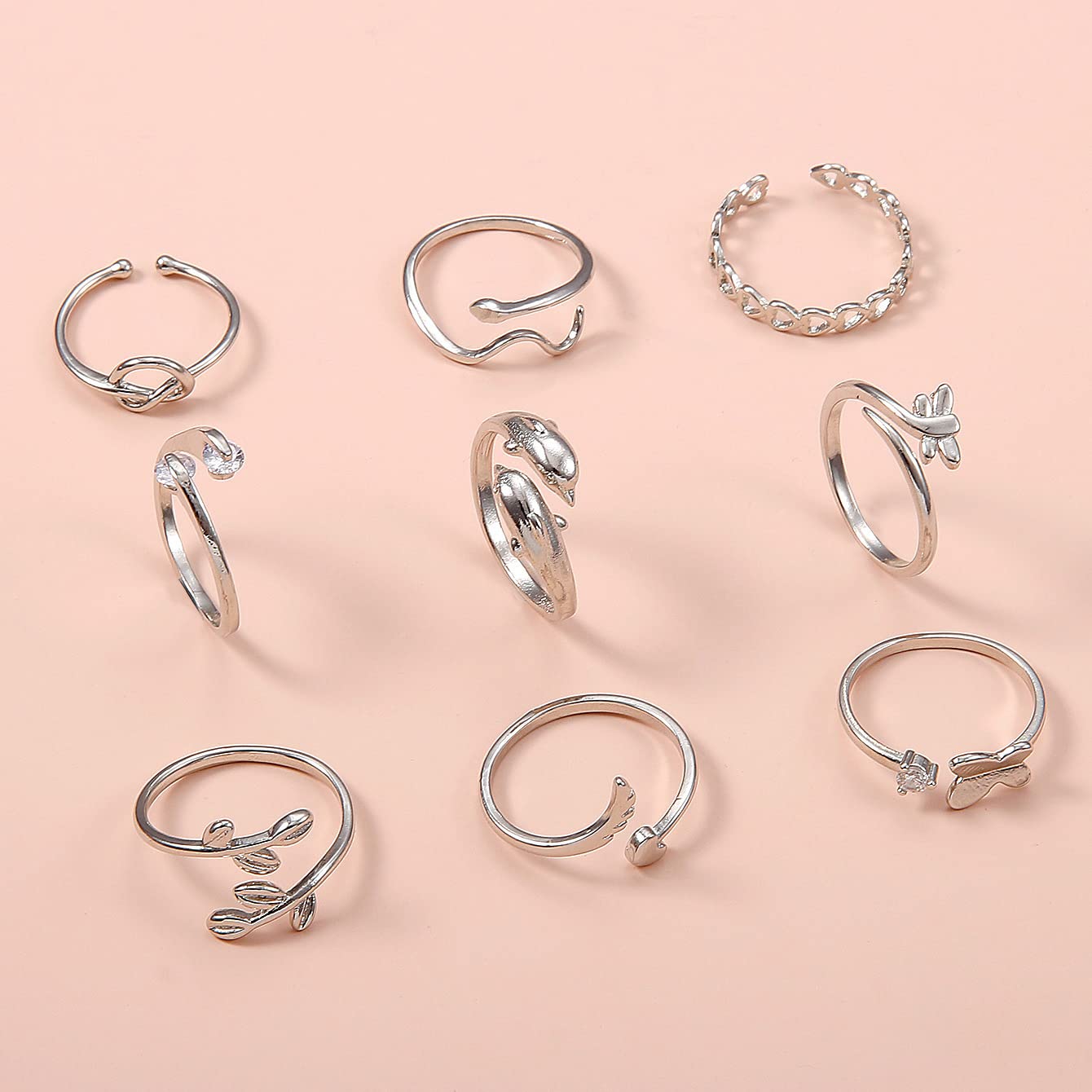 Vivian&CD 925 Silver Toe Rings Set for Women, Open Band Adjustable Non Tarnish Toe Ring, Beach Foot Jewelry for Summer, Stylish and Dainty Toe Rings (Silver)