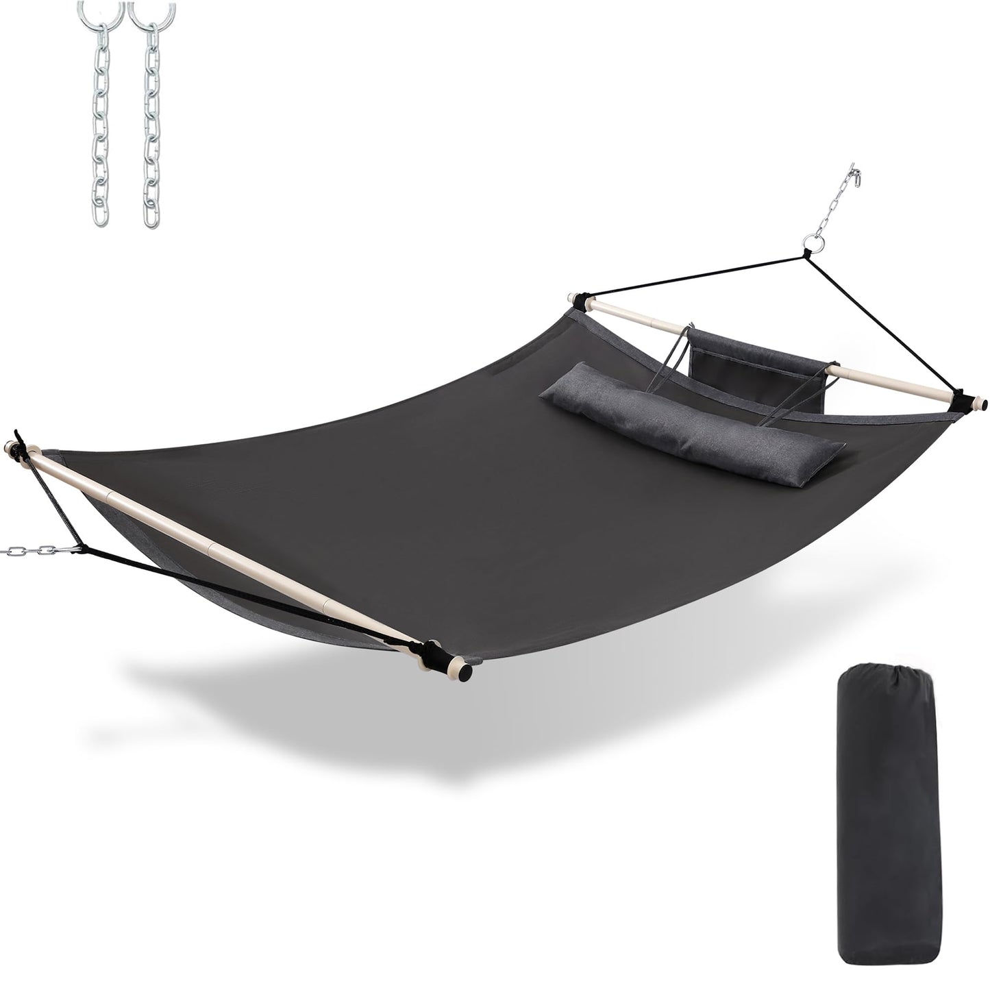 TegerDeger Anti-flip 12FT Hammock Large Hammock 450LB Capacity with Iron Spreader Bar & Nylon Rope for Outside, Patio, Garden, Backyard, Beach - Gray