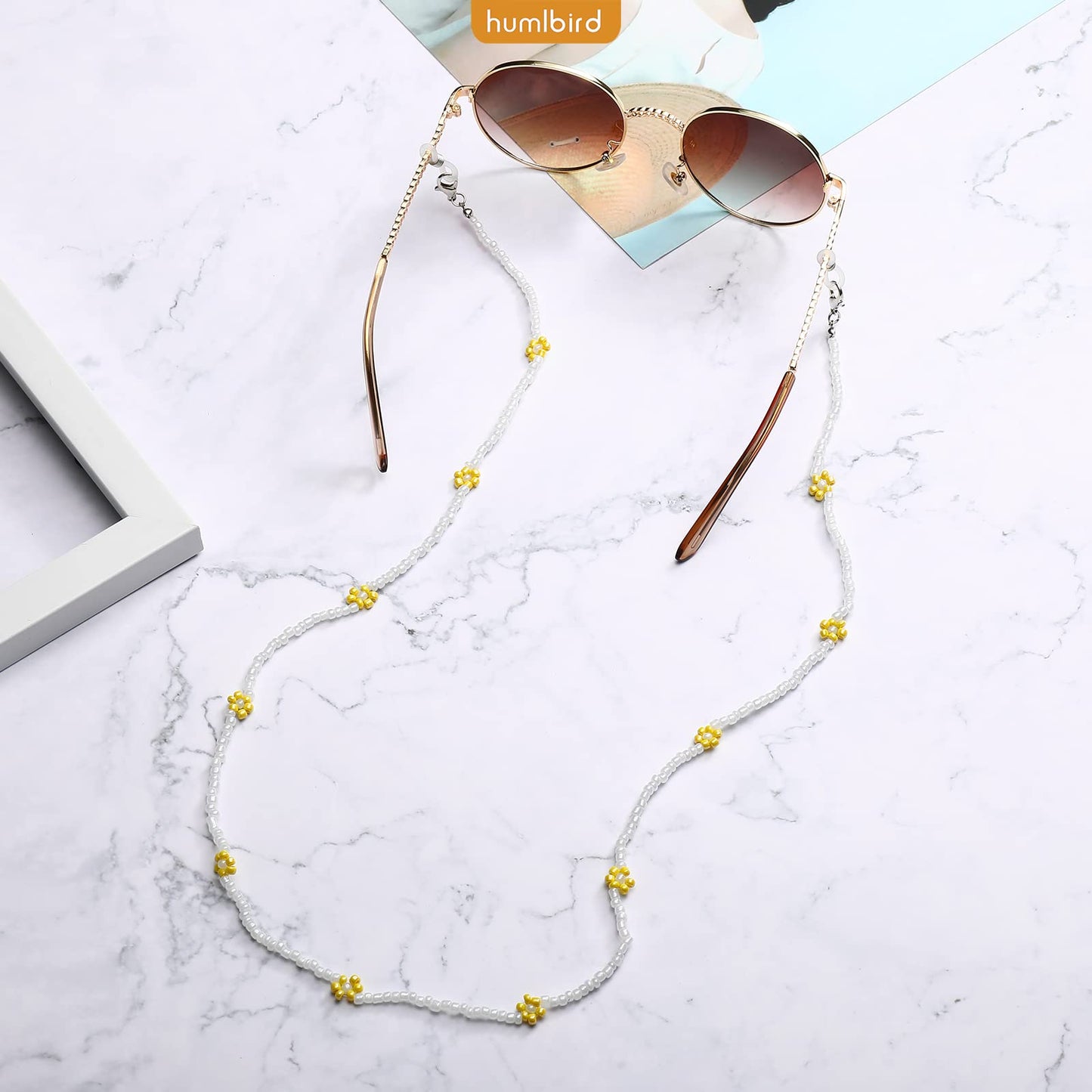 humlbird Mask Chain Daisy Glasses Chain Flower Mask Lanyard Face Mask Holder Around Neck Eyeglass Chain for Women Stylish, White