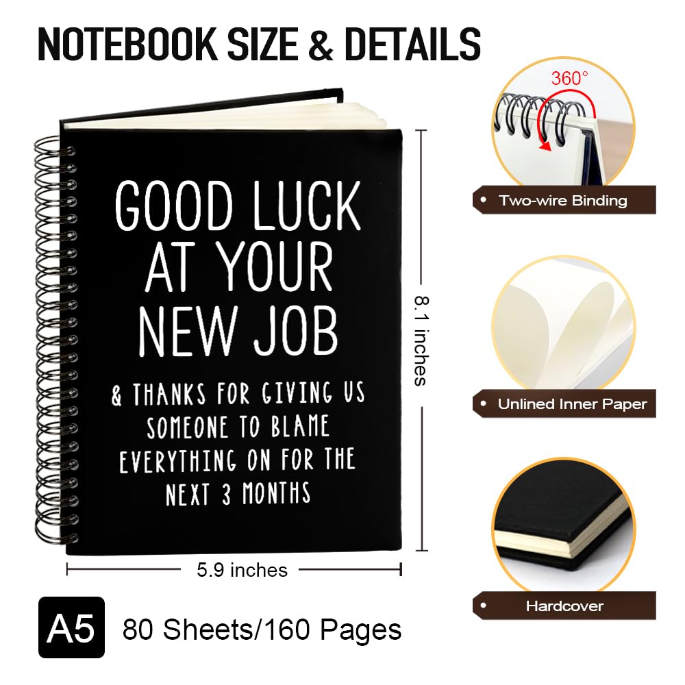 Msticey Good Luck At Your New Job 160 Blank Pages Hardcover Spiral Notebook, Going Away Gift for Colleague Coworker, Funny Coworker Leaving Gift, Goodbye Journal Gift, Farewell Gift for Coworker