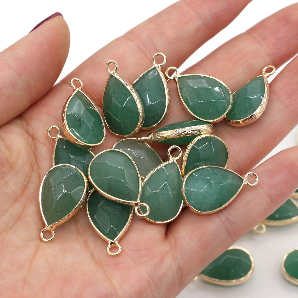 LE SKY natural stone pendants waterdrop faceted green aventurine chakra reiki healing semi gemstone pendants for jewelry making necklace bracelet 14x22mm 10 Pcs
