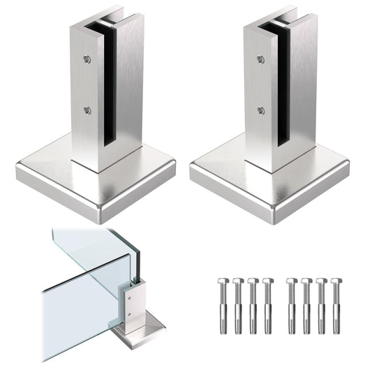 Double-Sided Glass Railing Spigot by LukLoy, Heavy Duty 4.3LB Wind-Resistant Glass Spigots SS304 Glass Railing System for Home Garden Stairs Balustrade Balcony(2 Pack, Brush Corner Spigot)