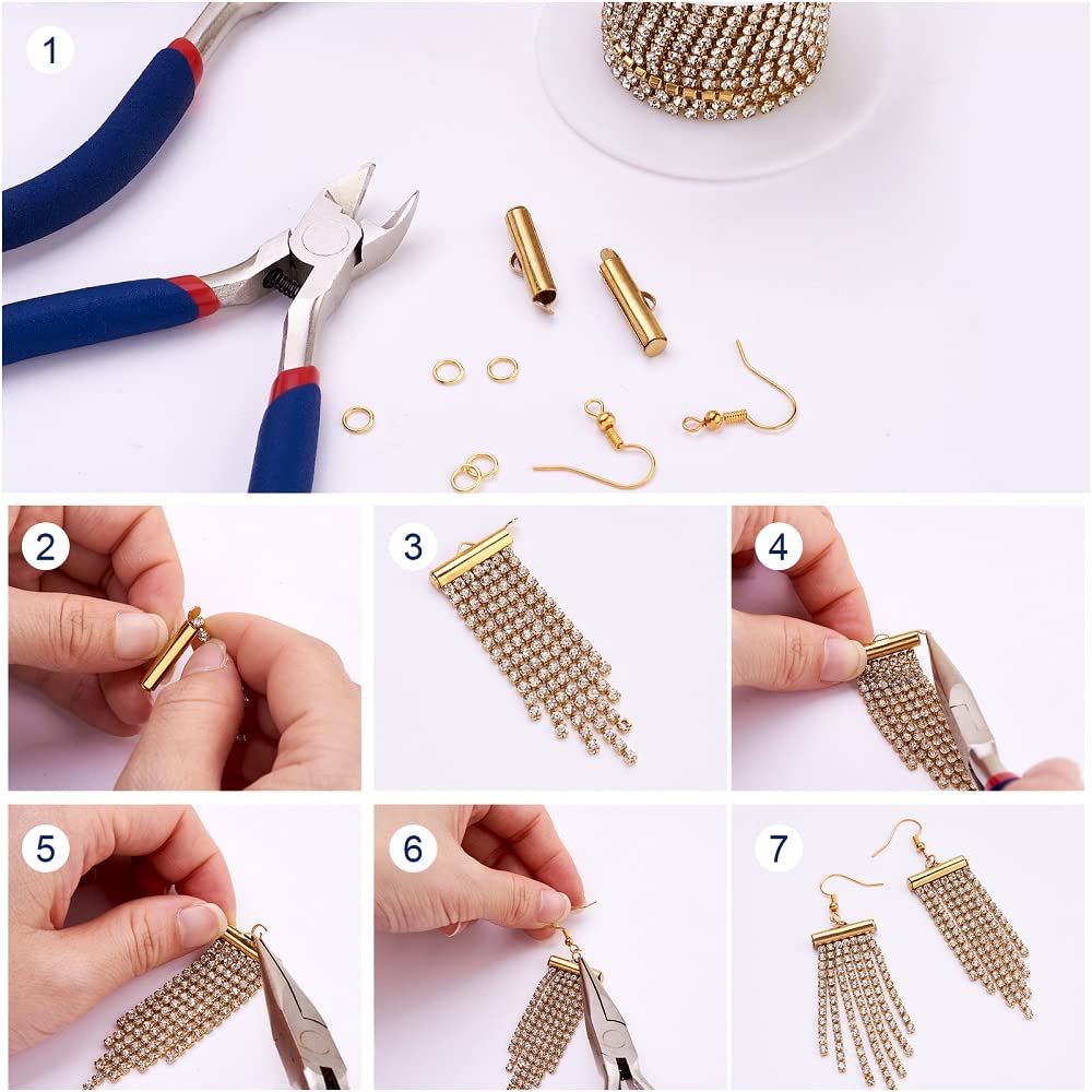 Fashewelry 10 Yards Crystal Clear Rhinestone Close Cup Chain 2mm Trimming Beaded Applique Claw Chain Roll with Golden Bezel for DIY Art Craft Clothes Wedding Party Decoration