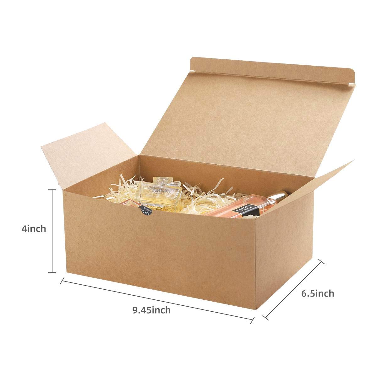 Frantis Brown Gift Boxes 9.45x6.5x4 Inches 10 Pack， Paper Gift Box with Lids for Bridesmaid Gifts, Birthday, Party, Christmas，Wedding, Crafting Cupcake Boxes, With 66 FT Twine