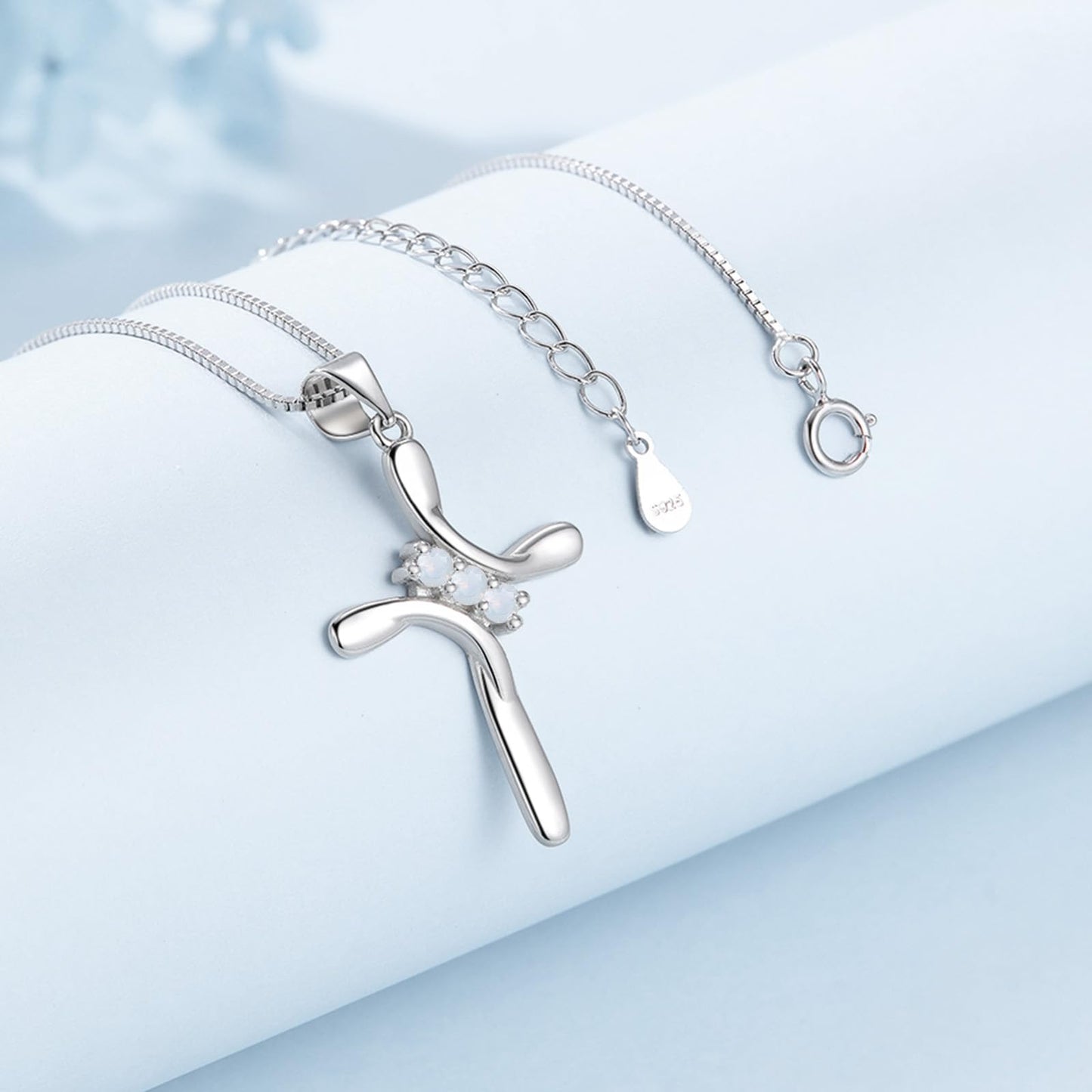 EVERU 925 Sterling Silver Cross Necklace for Women March Birthstone Necklace with Cubic Zirconia Aquamarine Cross Pendant Blue Jewelry Ideal Gift