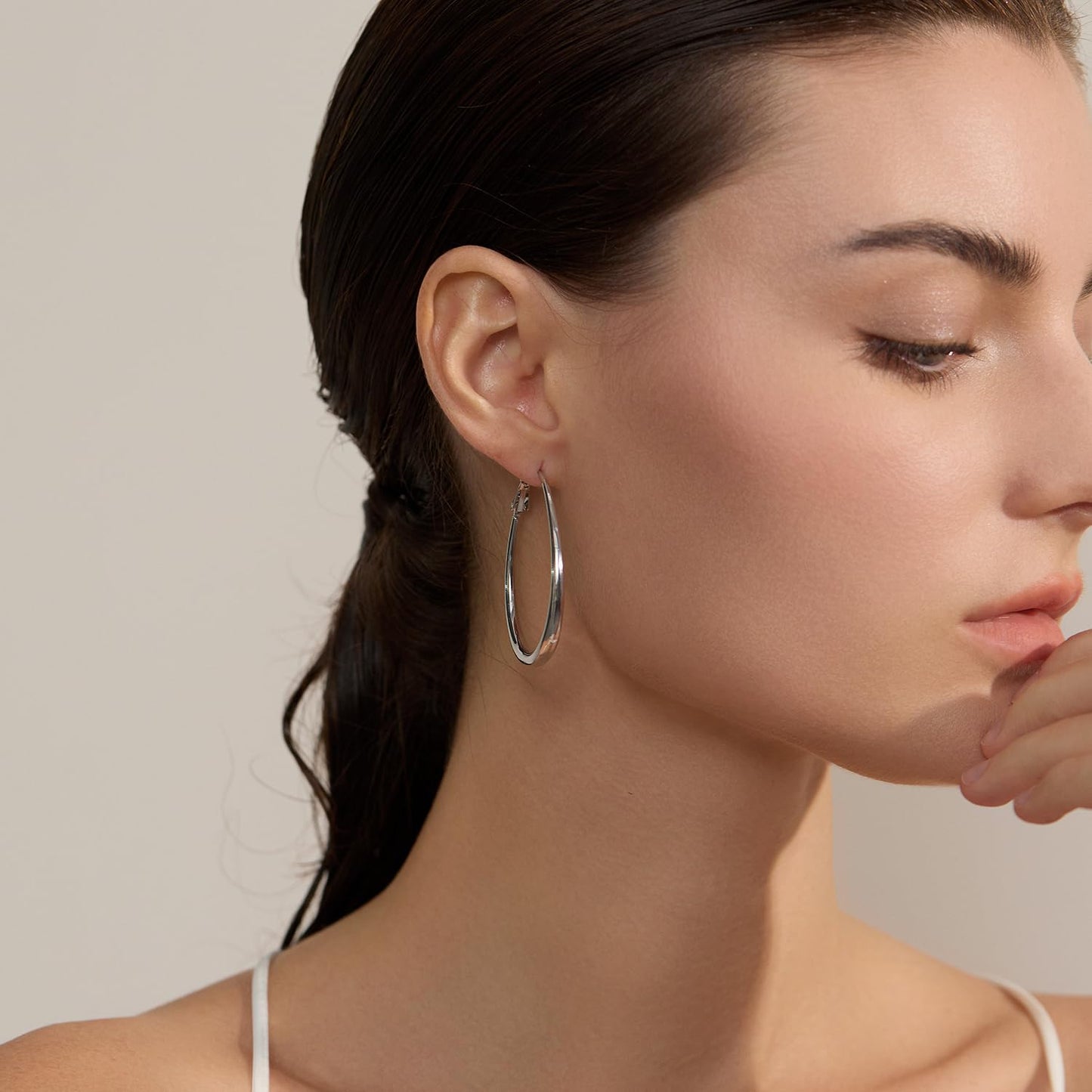 Big Oval Hoop Earrings for Women - 14K Gold Plated, Rose Gold Plated and Sterling Silver Plated Large Oblong Hoop Earrings for Women Statement Jewelry Gifts (silver)