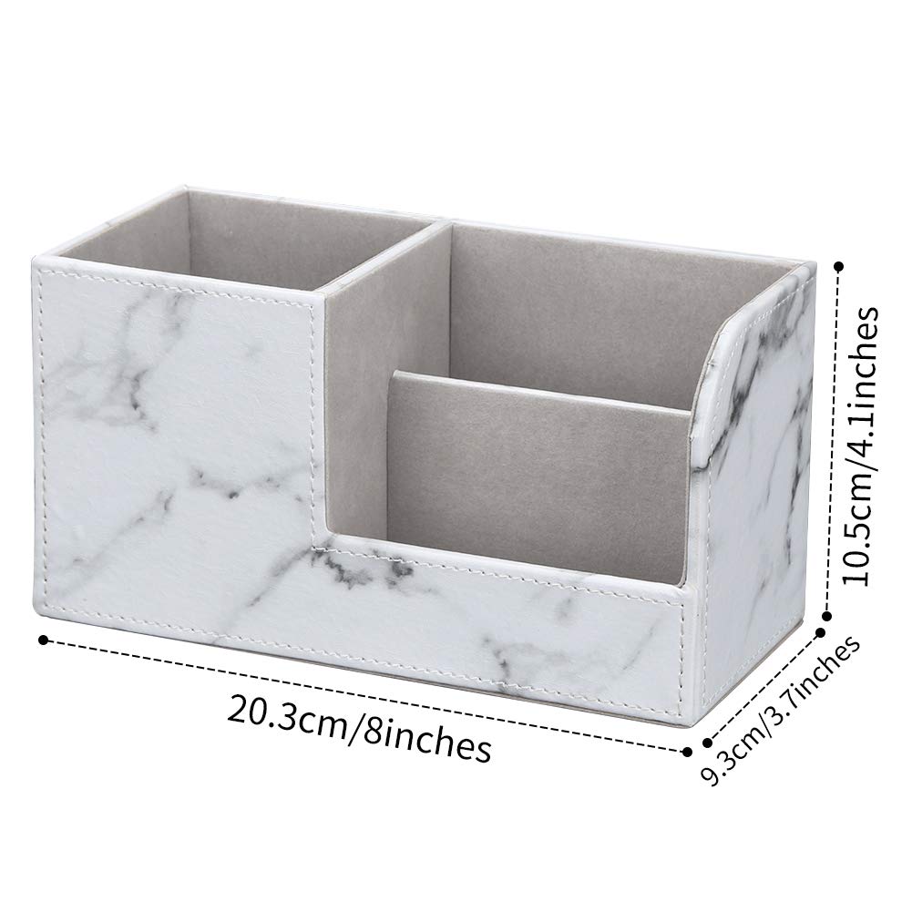 KINGFOM Desk Organizer Office Supplies Caddy Pu Leather Multi-function Storage Box Pen/Pencil,Cell phone, Business Name Cards Remote Control Holder Gray Marble