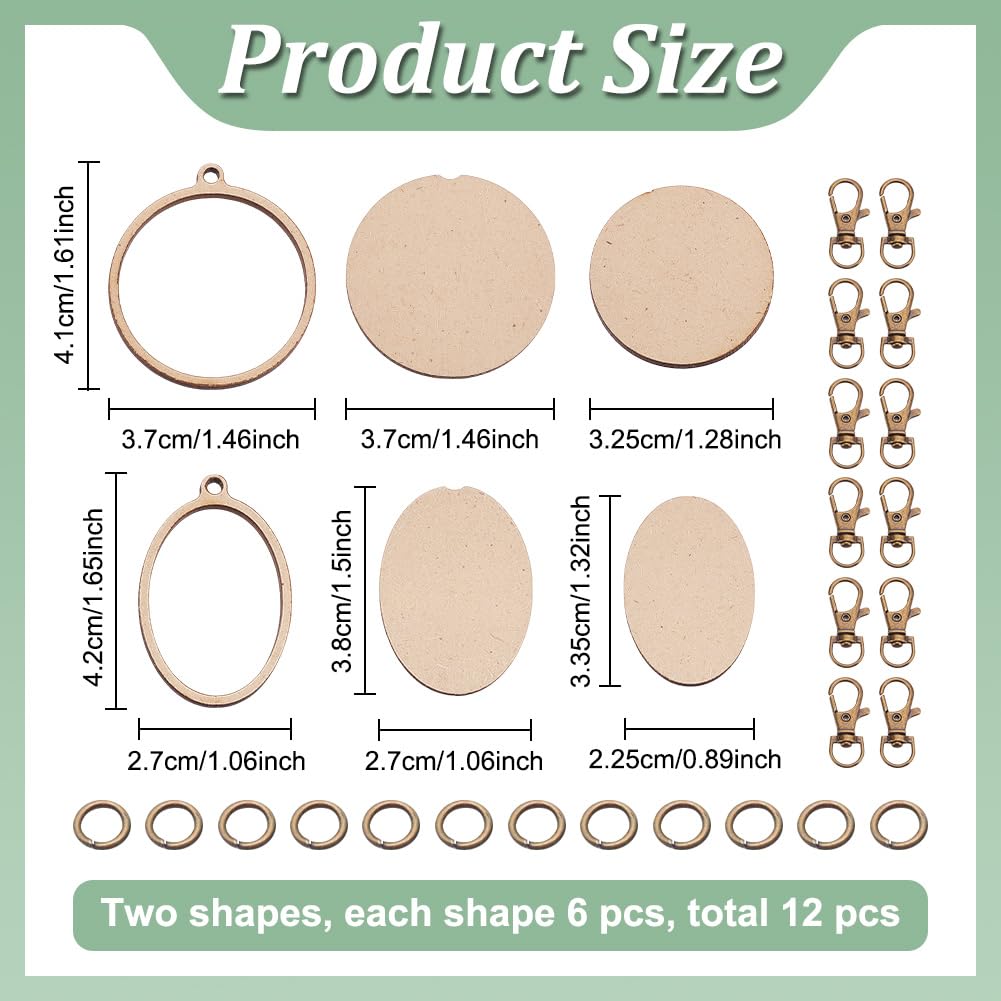 FREEBLOSS 12 Pcs Mini Wooden Embroidery Hoop Keychain Wooden Small Embroidery Hoops with Keychain DIY Wood Hoops for Embroidery Earring Hooks Keychain Jewelry Making Supplies