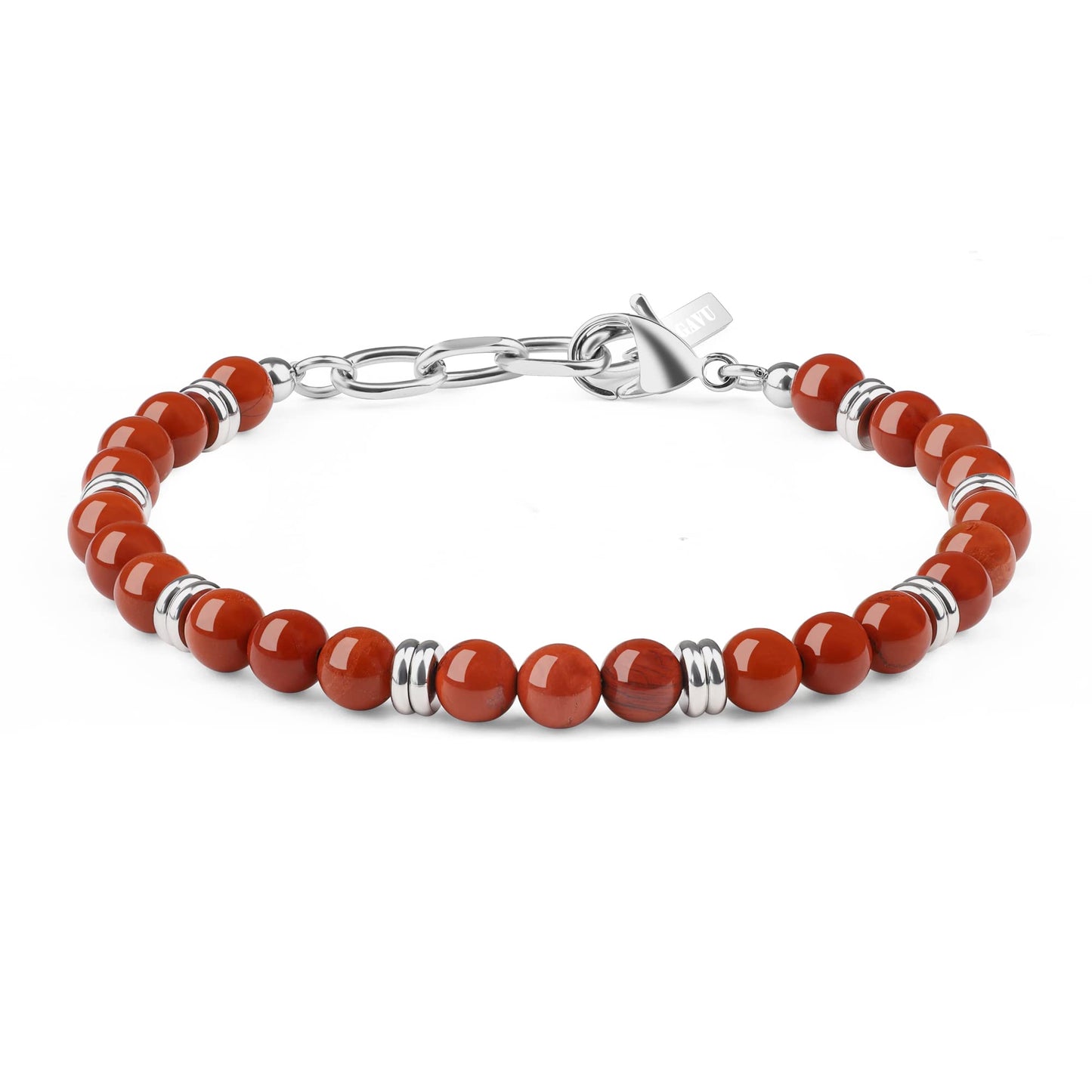GAVU Stainless Steel Stone Beaded Red Jasper Bracelet for Men