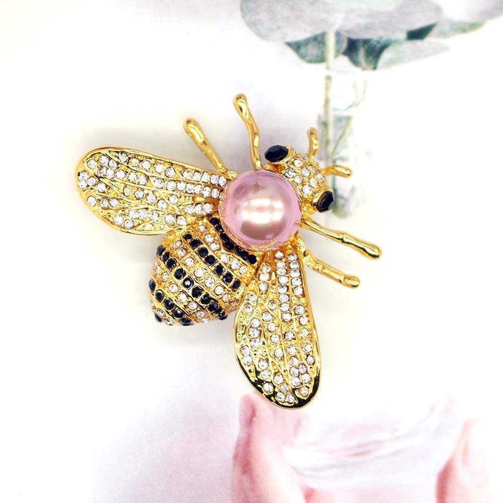 Honey Bee Brooches Crystal Insect Themed Bee Brooch Animal Fashion Shell Pearl Brooch Pin 14K Gold Plated (light purple pearl)