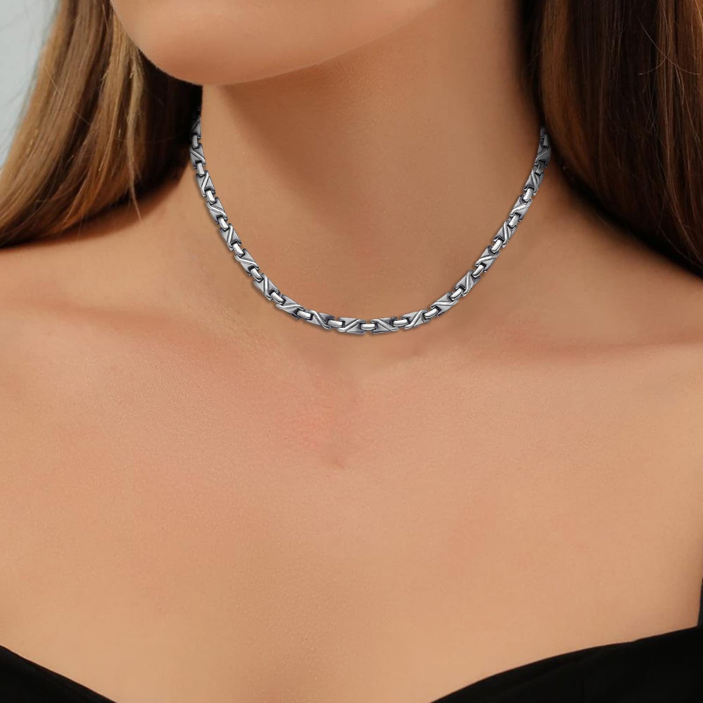 EnerMagiX Titanium Magnetic Necklace for Men and Women, Pure Titanium Silver Necklace, 3500 Gauss Magnets,Fashion Magnetic Jewelry